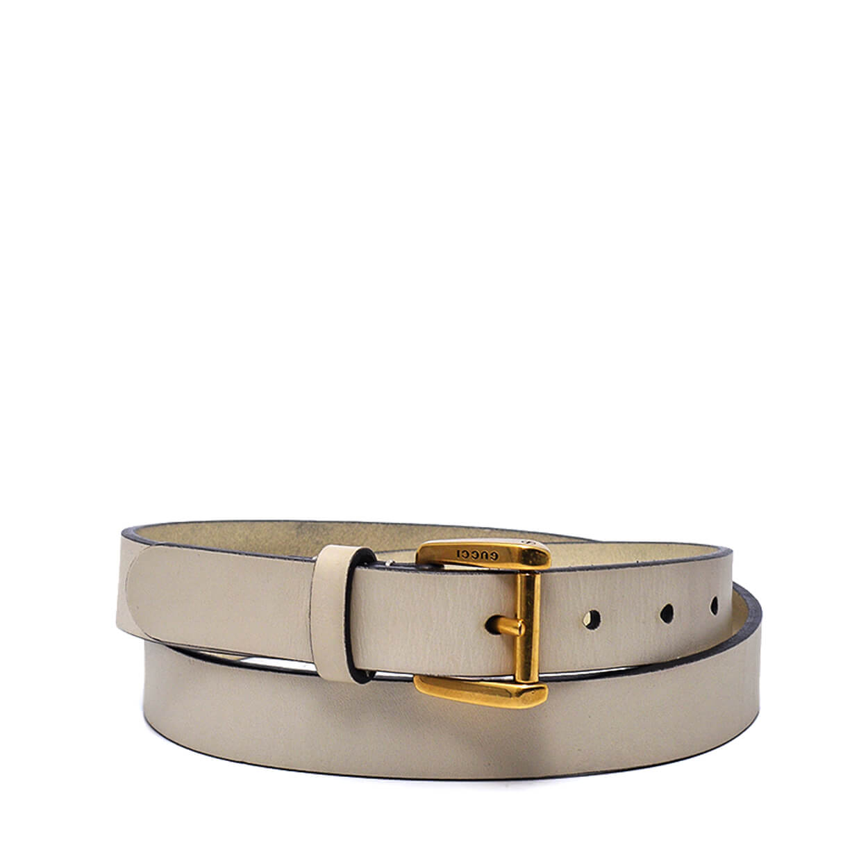 Gucci - Cream Leather Classic Buckle Belt